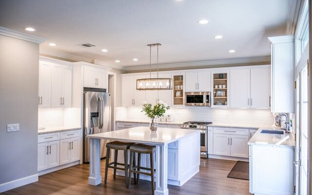bright, modern kitchen white white furnishings
